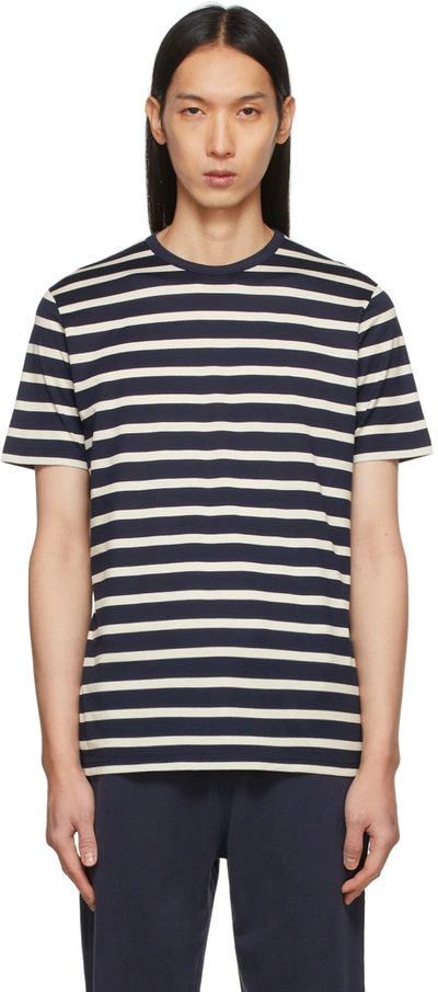 Shop Sunspel Navy & Off-white Stripe Classic T-shirt In Stdz Navy/ecru Breto