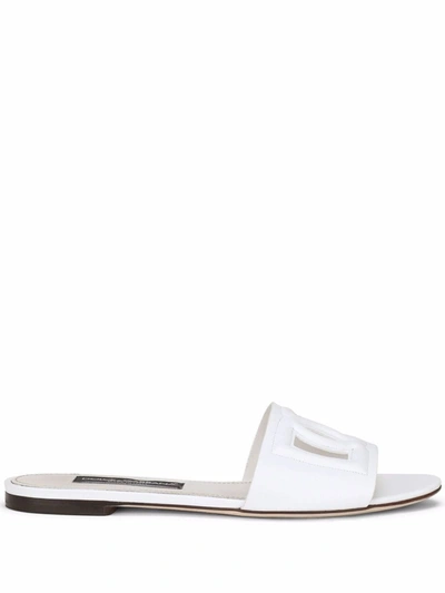 Shop Dolce & Gabbana Dg Millennials Slides Sandals With Logo In White