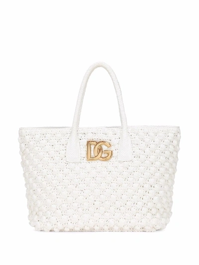 Shop Dolce & Gabbana Tote Bag With Logo Plaque In White