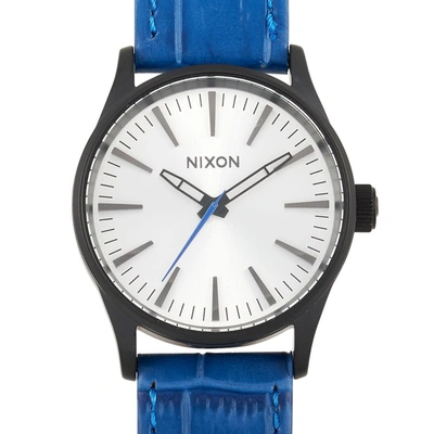 Shop Nixon Sentry 38 Quartz Silver Dial Mens Watch A377-2131-00 In Black,blue,silver Tone