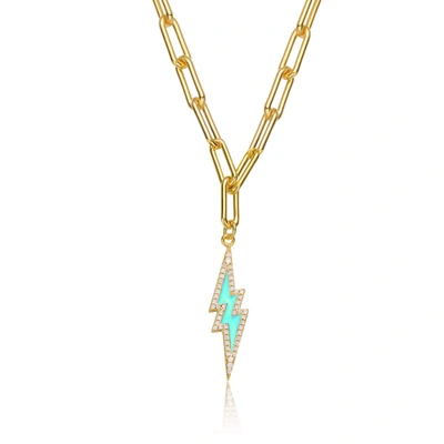 Shop Rachel Glauber 14k Gold Plated Cubic Zirconia Charm Necklace In Blue