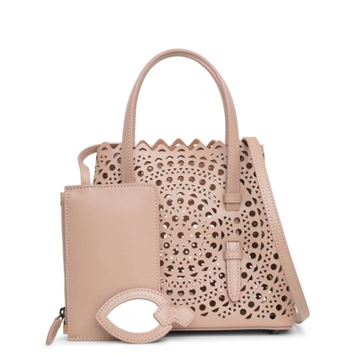 Shop Alaïa Mina 20 Vienne Circulaire Beige Leather Tote Bag