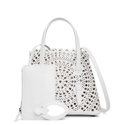 Shop Alaïa Mina 20 Vienne Circulaire White Leather Tote Bag