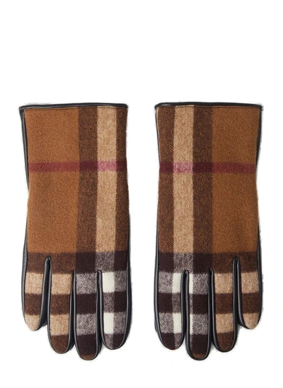 Shop Burberry Panelled Check Patterned Gloves In Brown