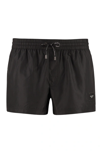 Shop Dolce & Gabbana Logo Patch Swim Shorts In Black