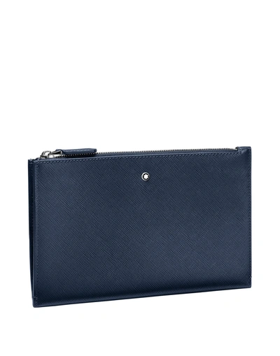 Shop Montblanc Sartorial Small Pouch Handbag Midnight Blue Size - Calfskin
