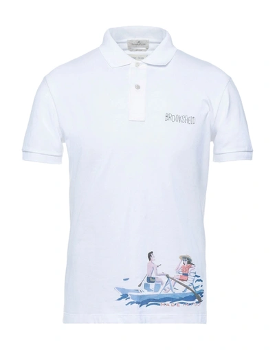 Shop Brooksfield Man Polo Shirt White Size 38 Cotton, Elastane