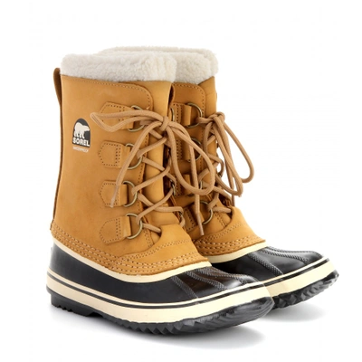 Sorel Caribou Fleece-trimmed Nubuck And Rubber Snow Boots In Buff