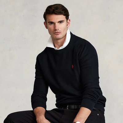 Shop Polo Ralph Lauren Mesh-knit Cotton Crewneck Sweater In Polo Black