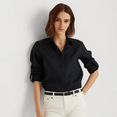 Shop Lauren Ralph Lauren Relaxed Fit Linen Roll Tab-sleeve Shirt In Lauren Navy
