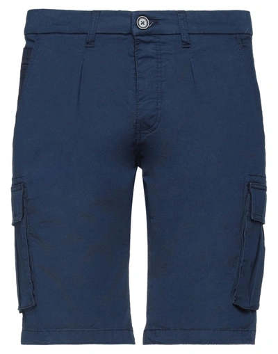 Shop Yes Zee By Essenza Man Shorts & Bermuda Shorts Navy Blue Size 31 Cotton, Elastane