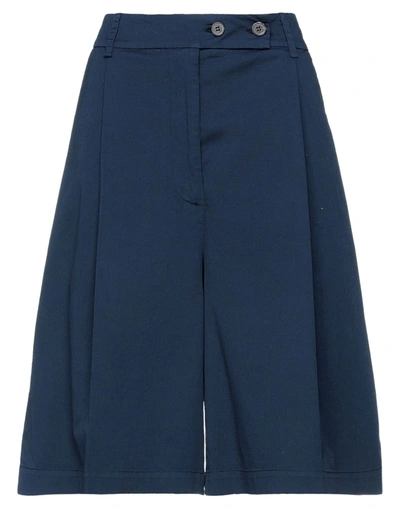 Shop Semicouture Woman Shorts & Bermuda Shorts Midnight Blue Size 6 Cotton, Elastane