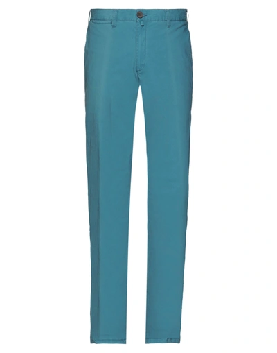 Shop Barbour Man Pants Turquoise Size 38 Cotton, Elastane In Blue