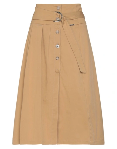 Shop Liu •jo Woman Midi Skirt Camel Size 2 Cotton, Elastane In Beige