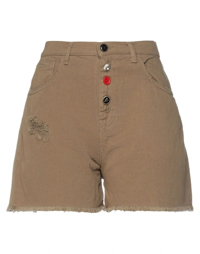 Shop Semicouture Denim Shorts In Khaki