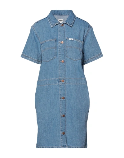 Shop Wrangler Woman Mini Dress Blue Size S Cotton, Hemp