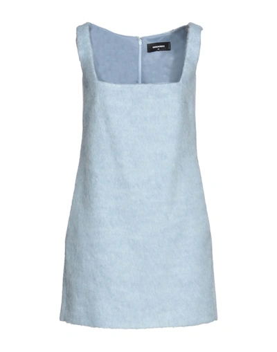 Shop Dsquared2 Woman Mini Dress Sky Blue Size 6 Cotton, Polyester, Acrylic, Wool, Polyamide