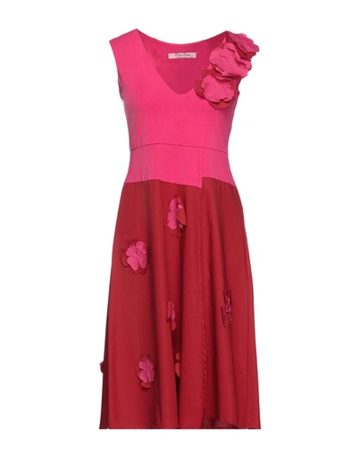 Shop Rose A Pois Rosé A Pois Woman Midi Dress Fuchsia Size 2 Cotton, Elastane In Pink
