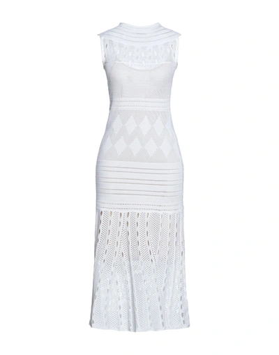 Shop Mrz Woman Midi Dress White Size Xs Synthetic Fibers, Polyamide, Cotton, Silk, Cashmere