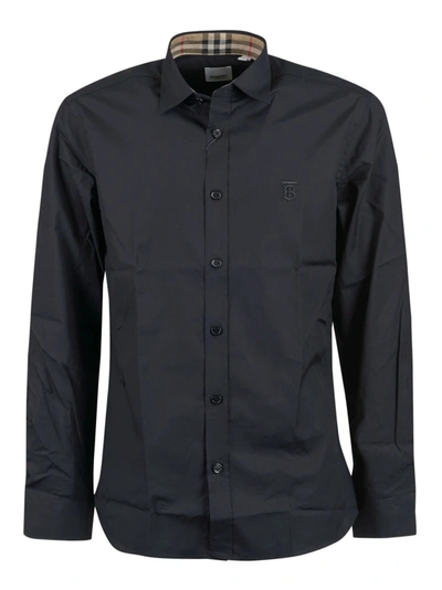 Shop Burberry Collar Checked Shirt In Nero