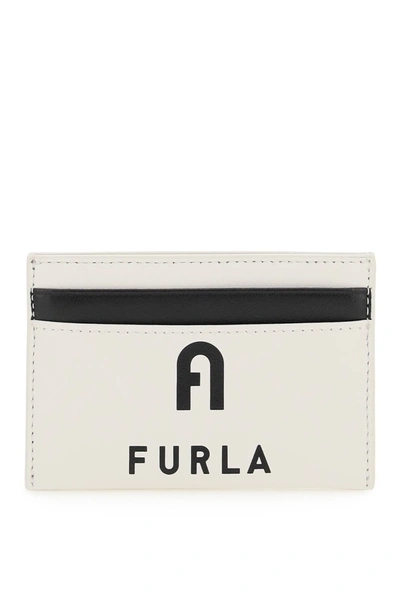 Shop Furla Leather Iris Cardholder In Talco Nero (white)