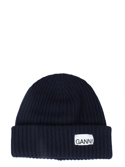 Shop Ganni Knitted Hat In Blu