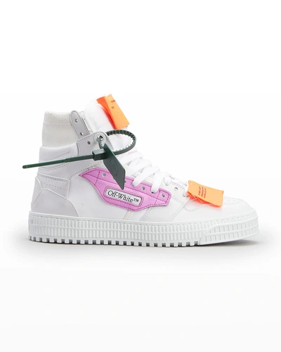 Shop Off-white 3.0 Court Mixed Leather High-top Sneakers In White Fushia