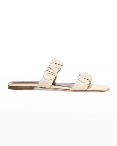 Shop Staud Maya Ruched Leather Double-band Sandals In Cream