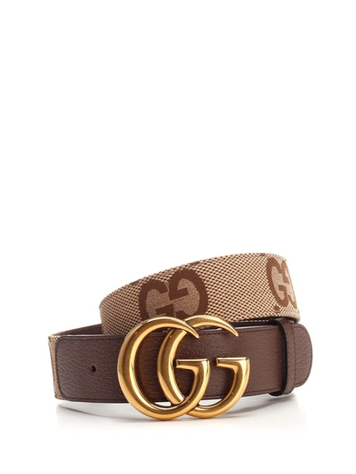 Shop Gucci Monogram Jacquard Buckle Belt In Brown