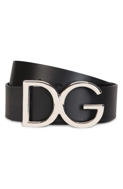 Shop Dolce & Gabbana Dg Logo Buckle Leather Belt In Nero/ Oro Vintage