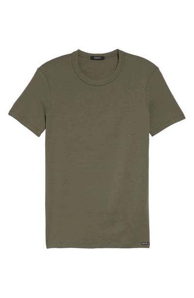 Shop Tom Ford Cotton Jersey Crewneck T-shirt In Brown Olive