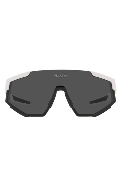 Shop Prada 157mm Shield Sunglasses In White Rubber/ Dark Grey