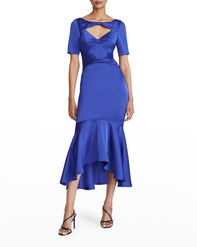 Shop Theia Veronica High-low Midi Dress In Clematis Blue