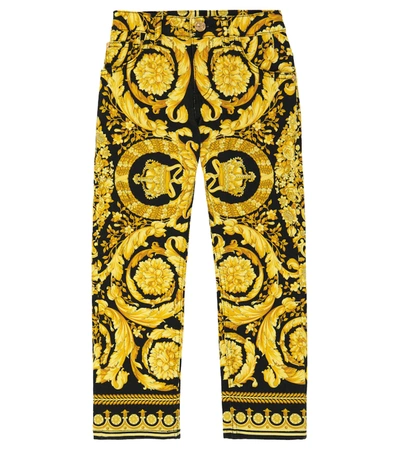 Shop Versace Barocco Cotton-blend Jeans In Nero+oro