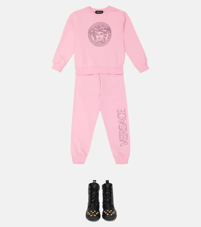 Shop Versace Logo Cotton Sweatpants In Candy+candy