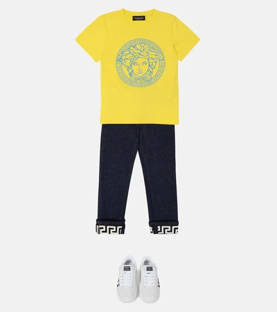 Shop Versace Logo Cotton-jersey T-shirt In Pinapple+sky
