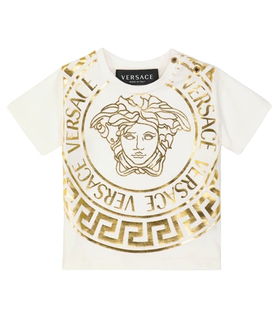 Shop Versace Baby Medusa Cotton T-shirt In Bianco+oro