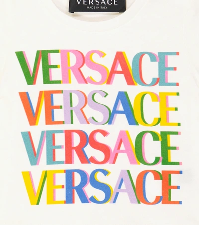 Shop Versace Baby Logo Cotton T-shirt In Bianco+multicolor