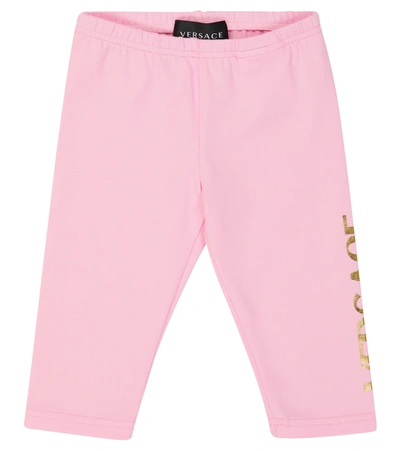 Shop Versace Baby Cotton-blend Leggings In Candy+oro