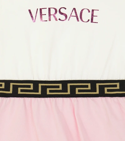 Shop Versace Baby Cotton-blend Dress And Bloomer Set In Bianco+rosa Baby