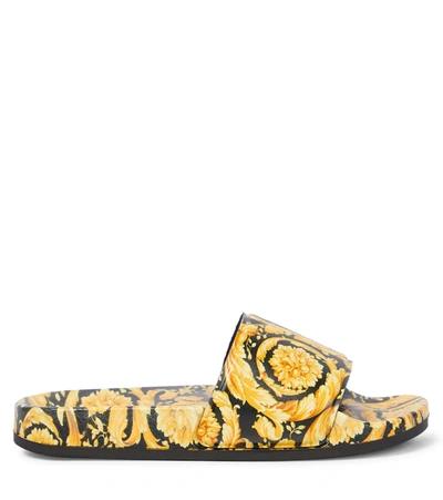 Shop Versace Barocco Rubber Slides In Nero+oro