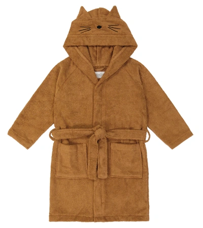 Shop Liewood Cotton Terry Robe In Cat/ Almond