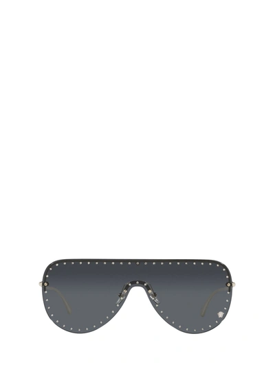 Shop Versace Eyewear Studded Shield Frame Sunglasses In Silver
