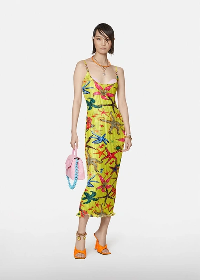 Shop Versace Trésor De La Mer Print Pleated Midi Dress