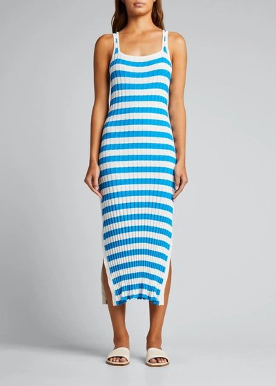Shop Solid & Striped The Kimberly Stripe Ribbed Dress In 1 Inch Stripe Pea