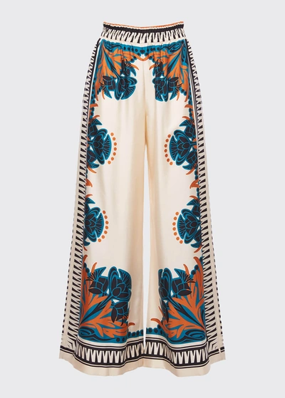Shop La Doublej Florence-print Silk Twill Palazzo Pants In Florence Placee
