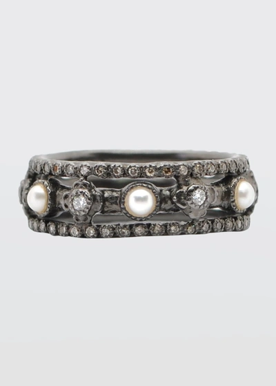 Shop Armenta Old World Triple-band Ring With Pearls And Diamonds In Ow
