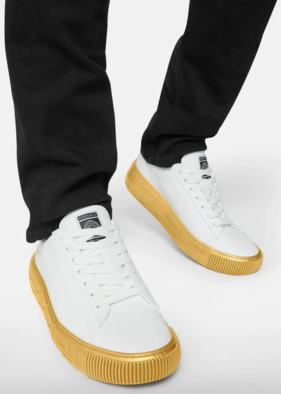 Shop Versace Greca Sneakers In White+print