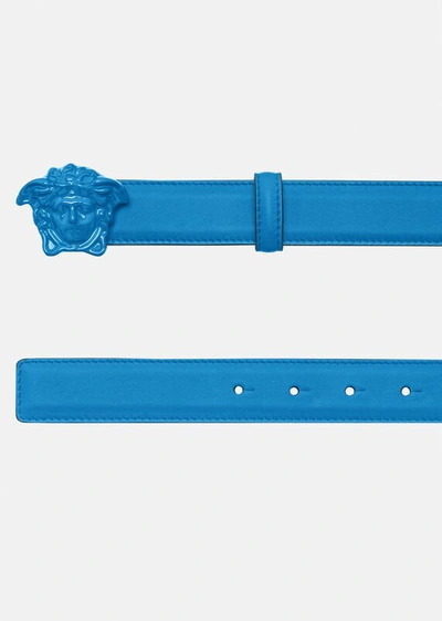 Shop Versace La Medusa Leather Belt Classic In Blue