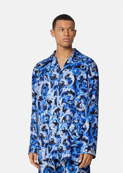 Versace Men's Silk Pajama In Blue/navy ModeSens